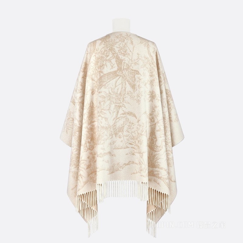 Dior 印花披风 白色山羊绒混纺面料和金色金属光泽线 Dior Jardin d'Hiver 图案