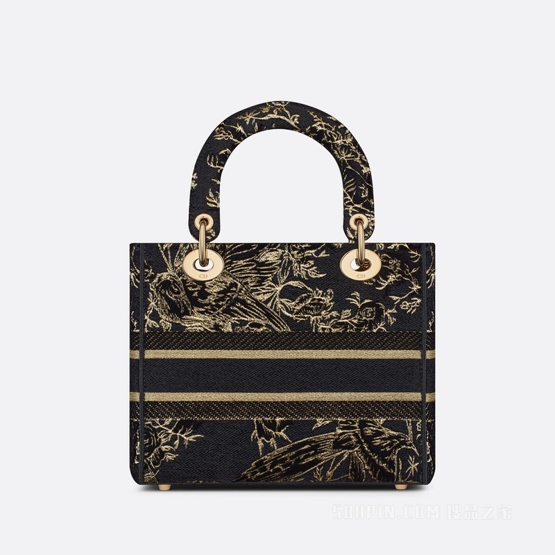 中号 Lady D-Lite 手袋 黑色棉质面料多色 Dior Jardin d'Hiver 图案刺绣天鹅绒和金属光泽线装饰