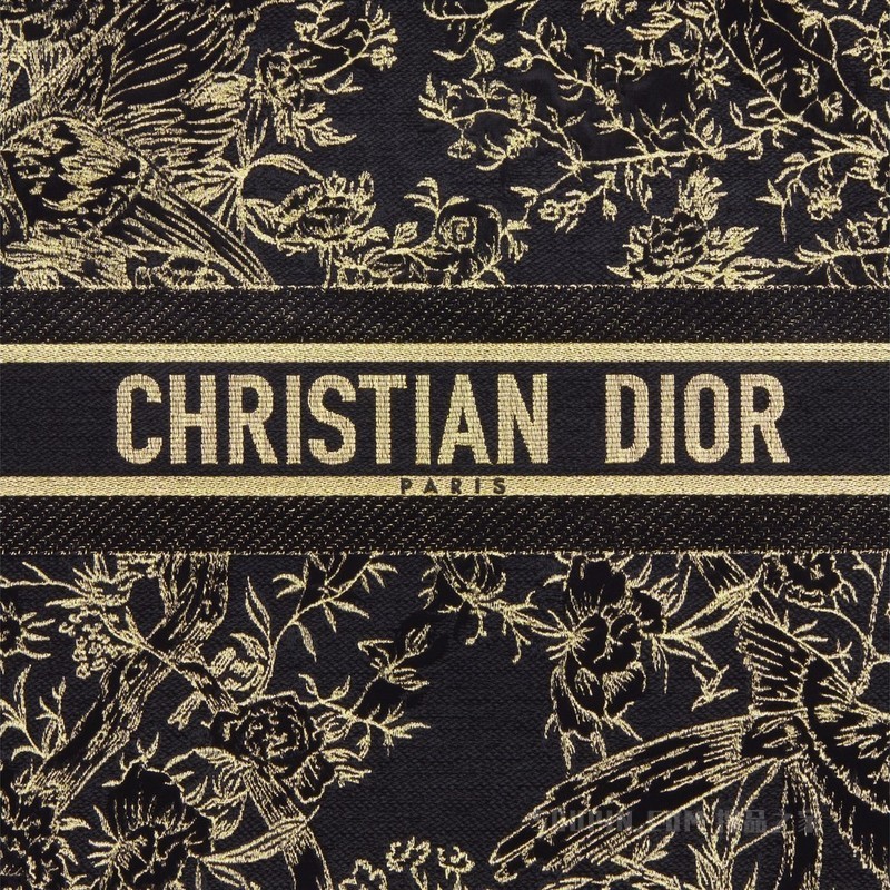 大号 Book Tote 手袋 黑色棉质面料 Dior Jardin d'Hiver 图案刺绣天鹅绒和金属光泽线装饰 (42 x 35 x 18.5 cm)