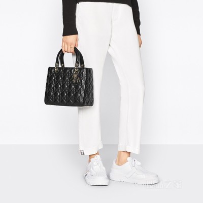 中号 Lady Dior 手袋 白色牛皮革多色 Rêve d'Infini 图案