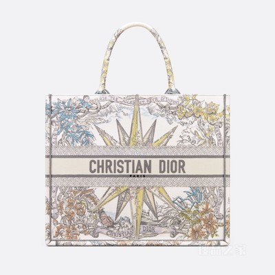 大号 Book Tote 手袋 白色面料多色 Rêve d'Infini 图案刺绣 (42 x 35 x 18.5 cm)