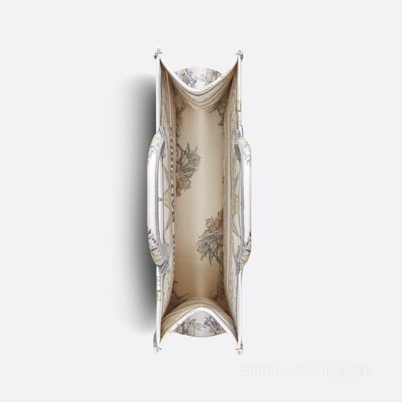 大号 Book Tote 手袋 白色面料多色 Rêve d'Infini 图案刺绣 (42 x 35 x 18.5 cm)