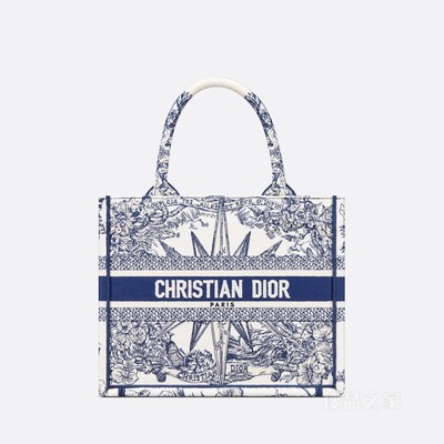 小号 Book Tote 手袋 蓝色面料多色 Rêve d'Infini 图案刺绣 (26.5 x 21 x 14 cm)