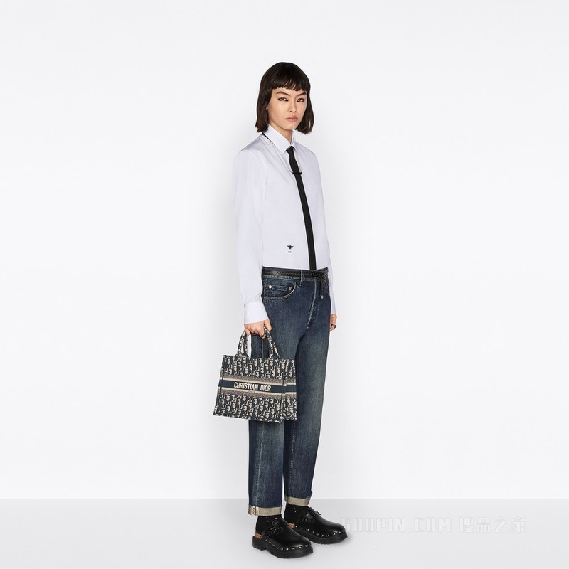 小号 Book Tote 手袋 蓝色面料多色 Rêve d'Infini 图案刺绣 (26.5 x 21 x 14 cm)