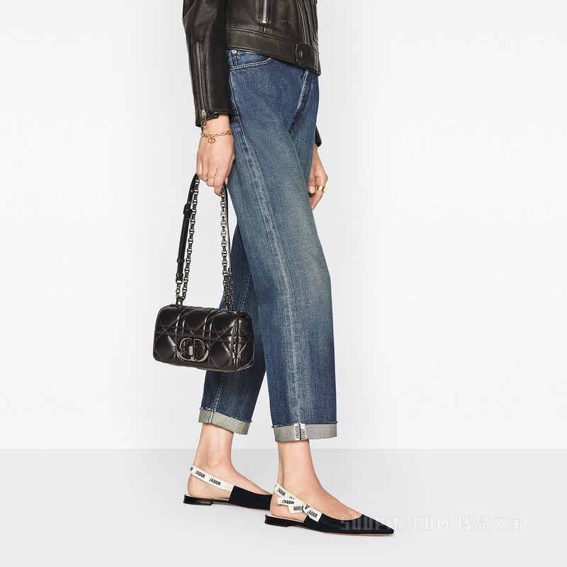 小号 Dior Caro 手袋 白色和黑色粗花呢效果帆布超大藤格纹