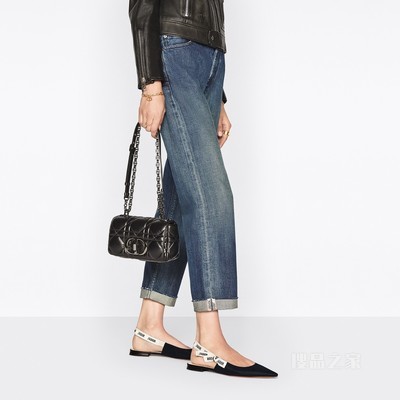 小号 Dior Caro 手袋 白色和黑色粗花呢效果帆布超大藤格纹