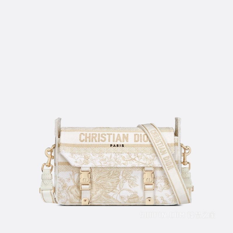 小号 Diorcamp 手袋 金色金属光泽线 Dior Jardin d'Hiver 图案刺绣