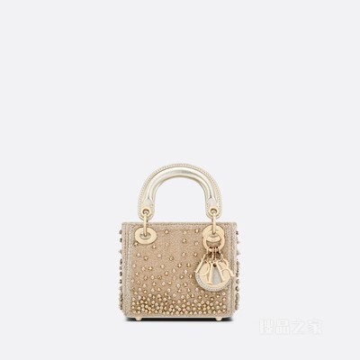 超迷你 Lady Dior 手袋 金色调缎面渐变效果珠饰刺绣