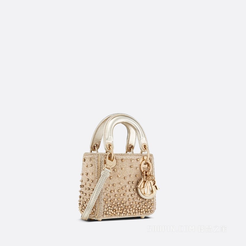 超迷你 Lady Dior 手袋 金色调缎面渐变效果珠饰刺绣