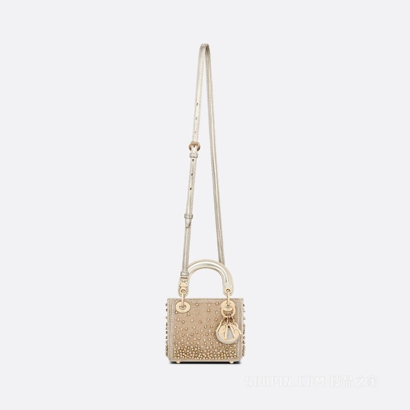 超迷你 Lady Dior 手袋 金色调缎面渐变效果珠饰刺绣