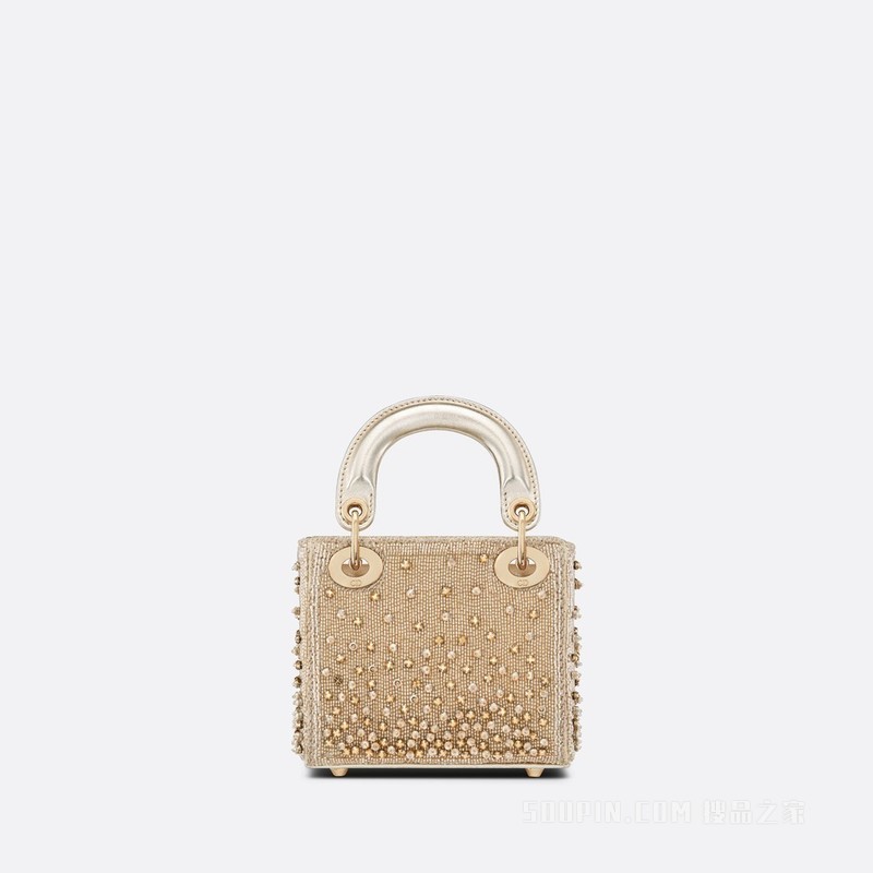 超迷你 Lady Dior 手袋 金色调缎面渐变效果珠饰刺绣