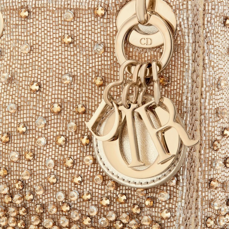 超迷你 Lady Dior 手袋 金色调缎面渐变效果珠饰刺绣