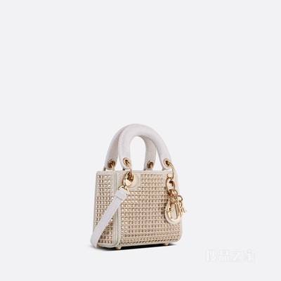 超迷你 Lady Dior 手袋 白色面料正方形多色仿水晶刺绣