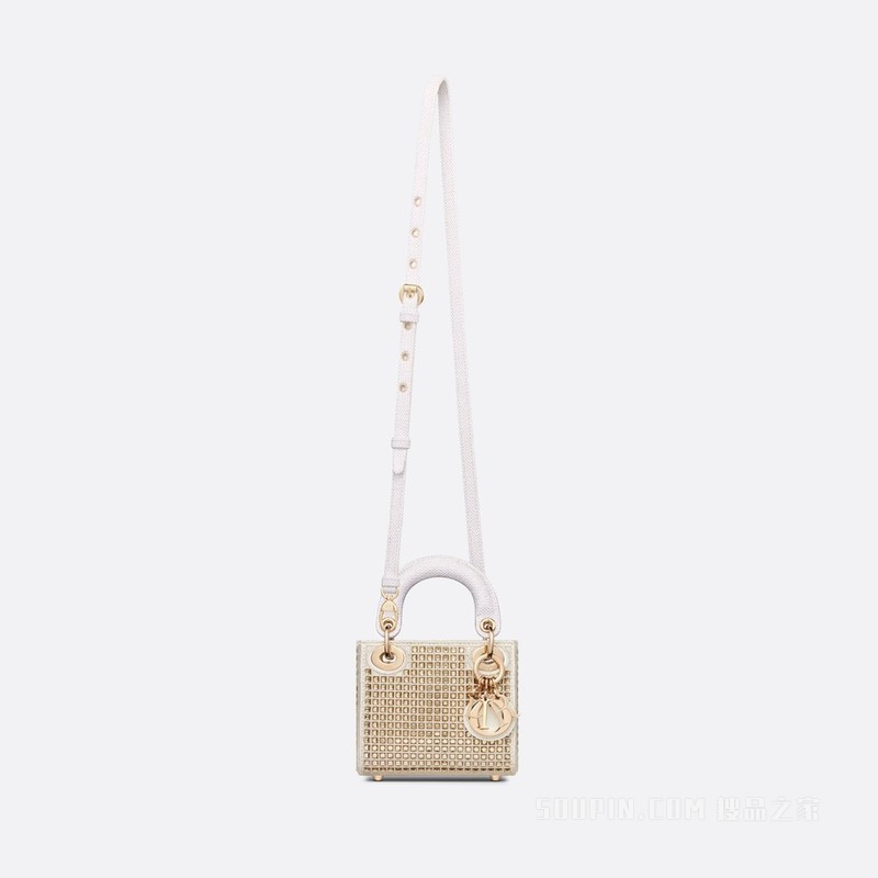 超迷你 Lady Dior 手袋 白色面料正方形多色仿水晶刺绣