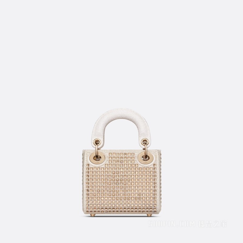 超迷你 Lady Dior 手袋 白色面料正方形多色仿水晶刺绣