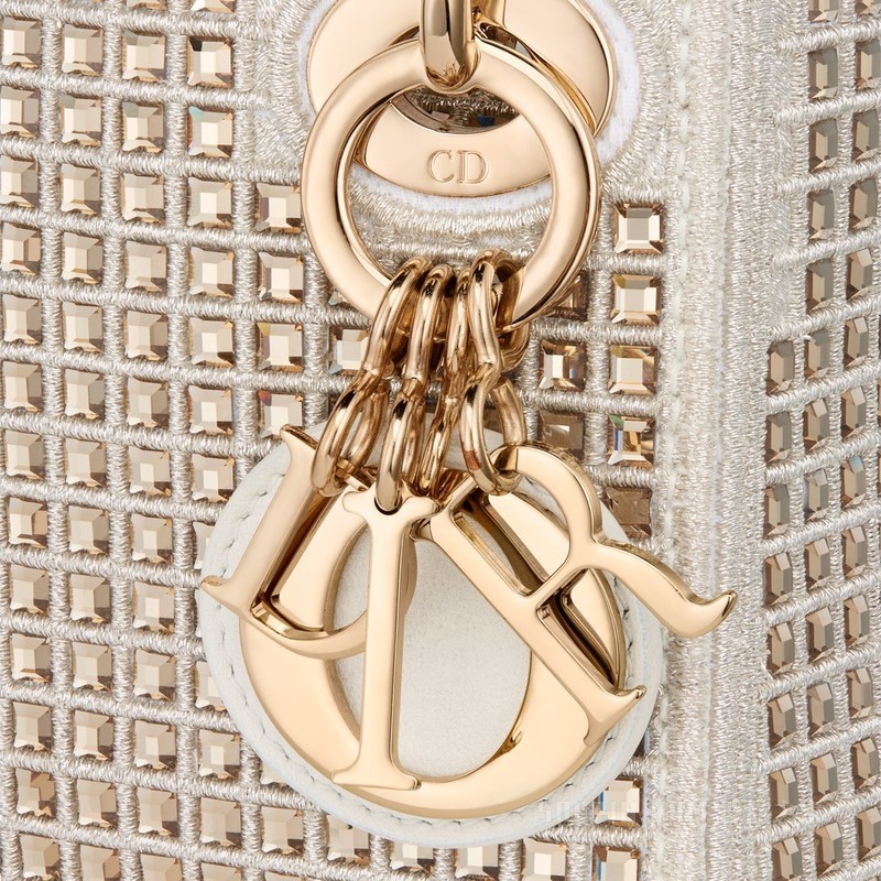 超迷你 Lady Dior 手袋 白色面料正方形多色仿水晶刺绣
