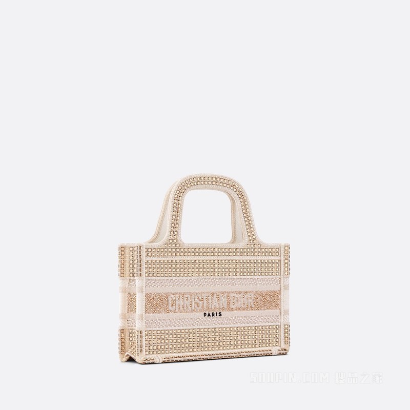 迷你 Book Tote 手袋 正方形设计多色仿水晶刺绣 (22.5 x 15 x 6 cm)