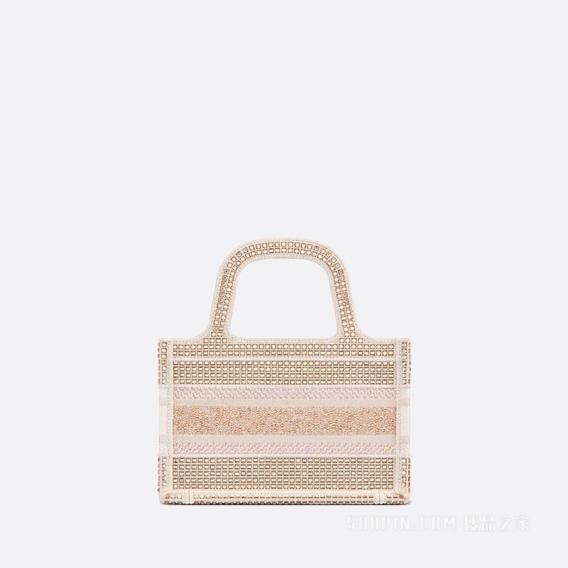 迷你 Book Tote 手袋 正方形设计多色仿水晶刺绣 (22.5 x 15 x 6 cm)