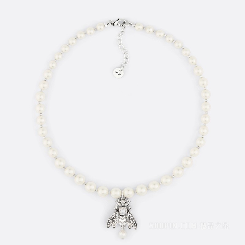 D-Bee 短项链 银质和白色树脂珠饰