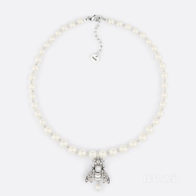 D-Bee 短项链 银质和白色树脂珠饰