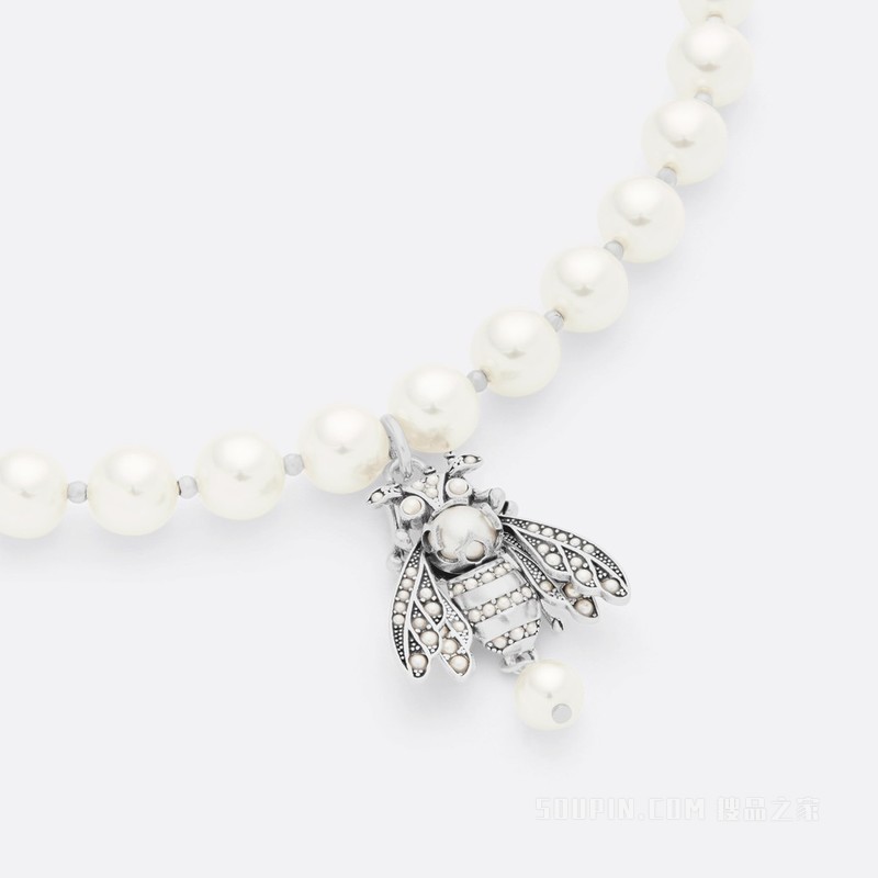 D-Bee 短项链 银质和白色树脂珠饰