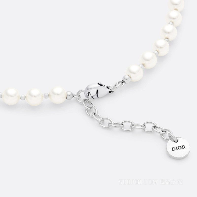 D-Bee 短项链 银质和白色树脂珠饰