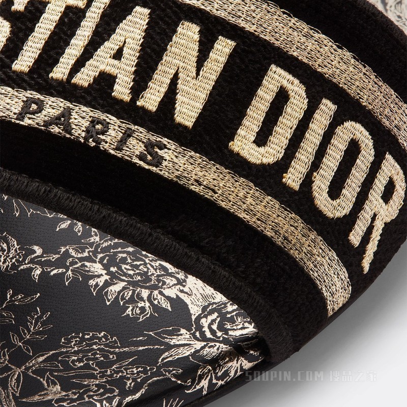 Dway 棉质凉拖 黑色刺绣天鹅绒金色金属光泽线 Dior Jardin d'Hiver 图案