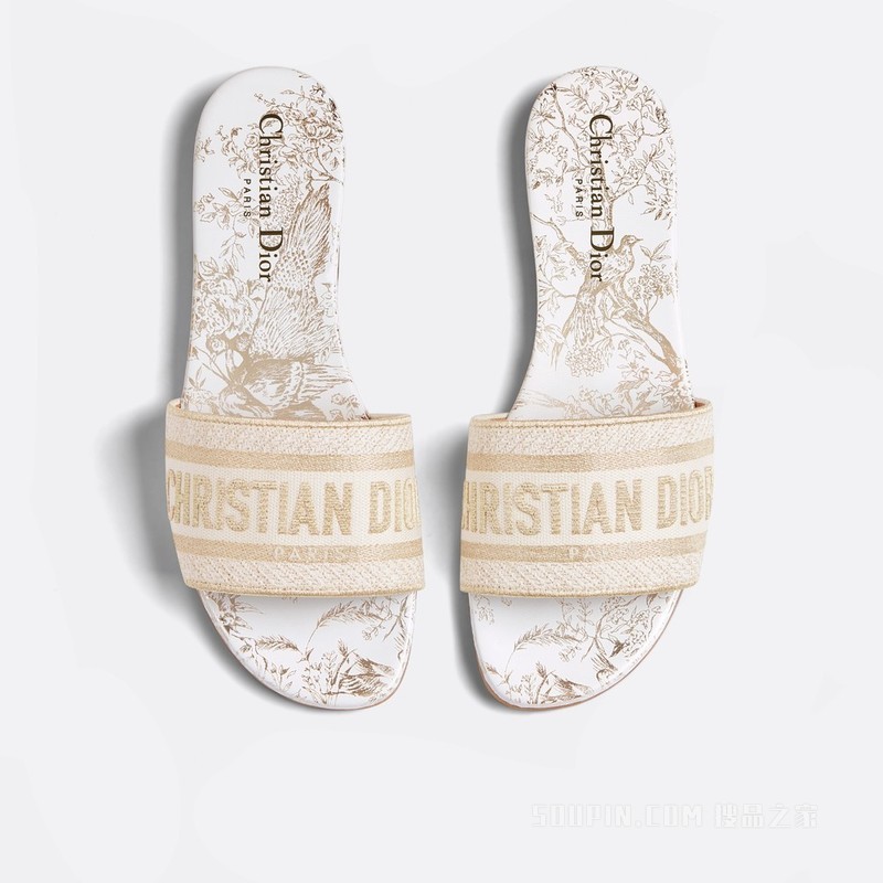Dway 棉质凉拖 白色棉质刺绣面料金色金属光泽线 Dior Jardin d'Hiver 图案