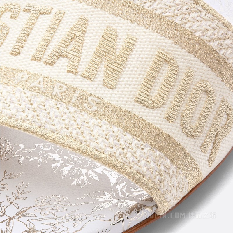 Dway 棉质凉拖 白色棉质刺绣面料金色金属光泽线 Dior Jardin d'Hiver 图案