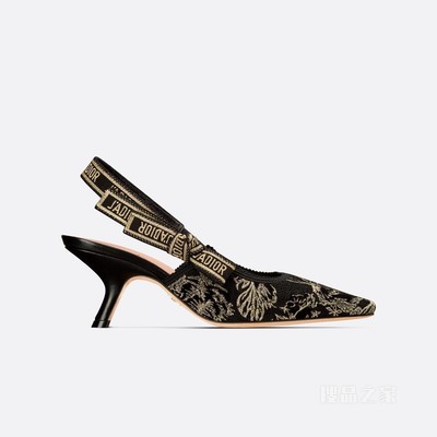 J'Adior 露跟高跟鞋 黑色天鹅绒 Dior Jardin d'Hiver 图案金色金属光泽线刺绣