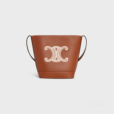 BUCKET TRIOMPHE小号光滑牛皮革TRIOMPHE刺绣水桶包 23879