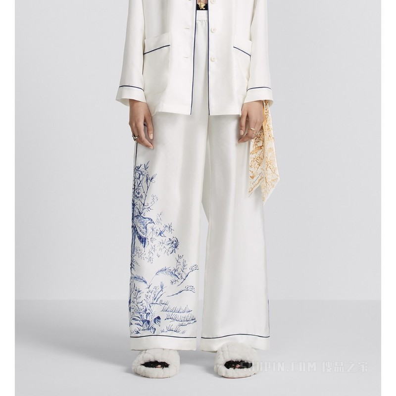 Dior 印花 Mitzah 丝巾 白色和金色桑蚕丝斜纹面料 Dior Jardin d'Hiver 印花