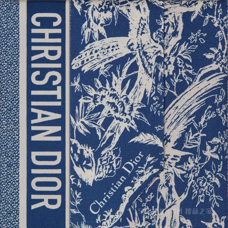 Dior 印花 Mitzah 丝巾 宝蓝色和白色桑蚕丝斜纹面料 Dior Jardin d'Hiver 印花