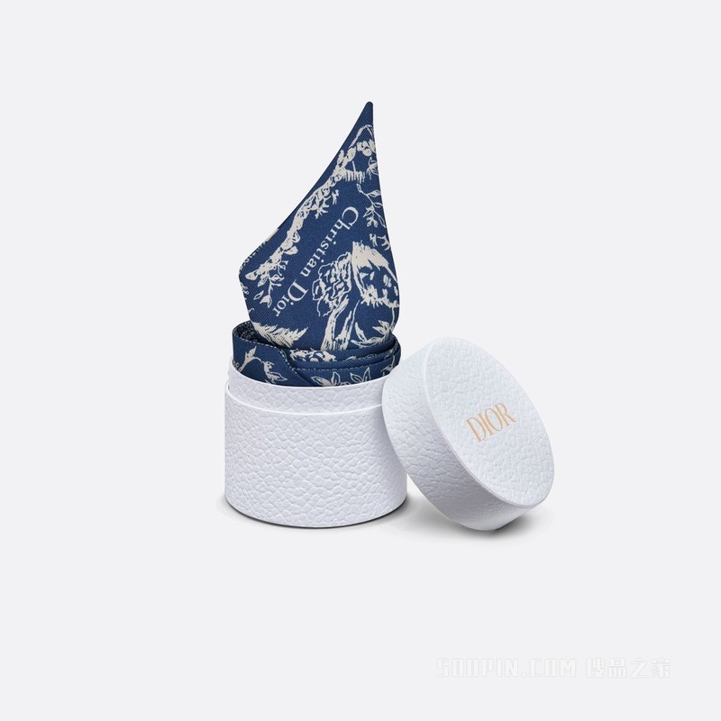 Dior 印花 Mitzah 丝巾 宝蓝色和白色桑蚕丝斜纹面料 Dior Jardin d'Hiver 印花