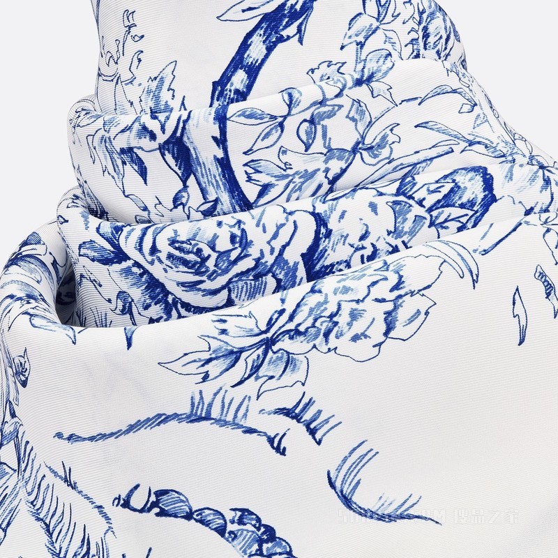 Dior 印花方巾 90 厘米白色和宝蓝色桑蚕丝斜纹面料 Dior Jardin d'Hiver 印花