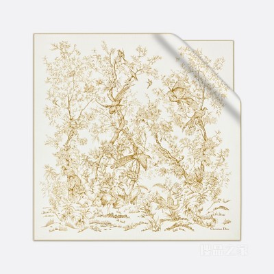 Dior 印花方巾 90 厘米白色和金色桑蚕丝斜纹面料 Dior Jardin d'Hiver 印花