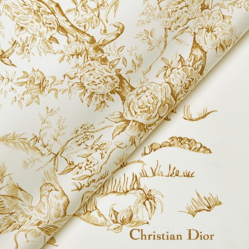 Dior 印花方巾 90 厘米白色和金色桑蚕丝斜纹面料 Dior Jardin d'Hiver 印花