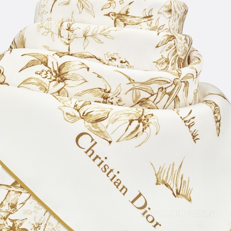 Dior 印花方巾 90 厘米白色和金色桑蚕丝斜纹面料 Dior Jardin d'Hiver 印花