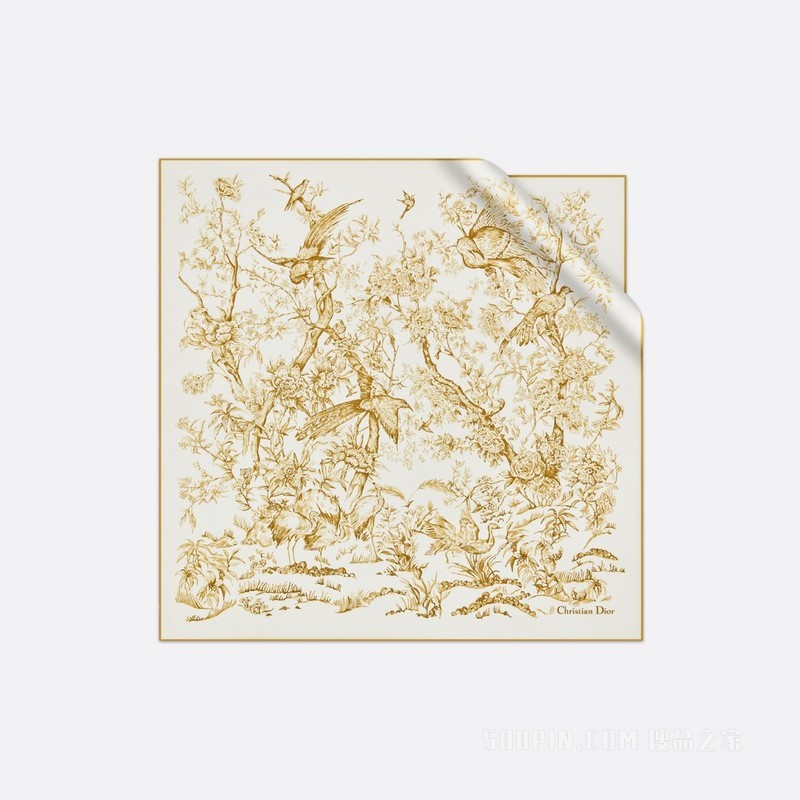 Dior 印花方巾 55 厘米白色和金色桑蚕丝斜纹面料 Dior Jardin d'Hiver 印花