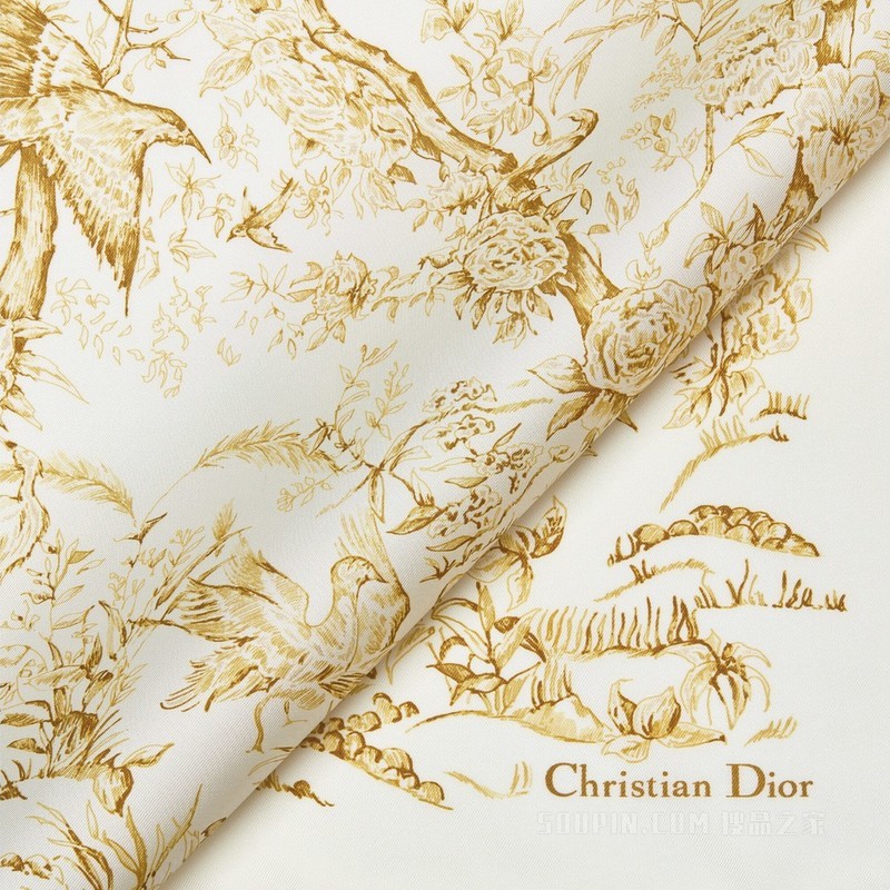 Dior 印花方巾 55 厘米白色和金色桑蚕丝斜纹面料 Dior Jardin d'Hiver 印花