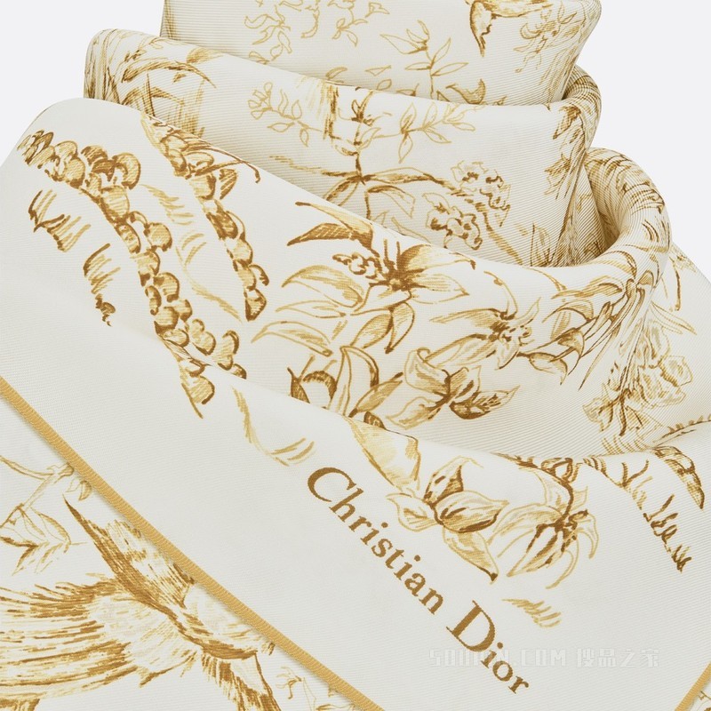 Dior 印花方巾 55 厘米白色和金色桑蚕丝斜纹面料 Dior Jardin d'Hiver 印花