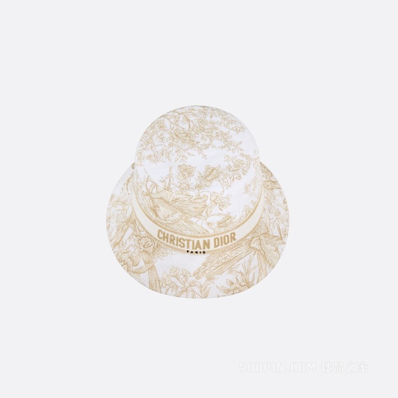 D-Bobby 窄檐桶帽 白色和金色棉质混纺面料