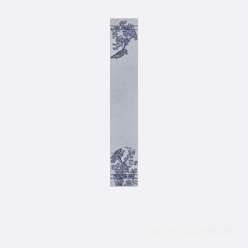 Dior 印花围巾 白色和宝蓝色羊毛和山羊绒混纺针织面料 Dior Jardin d'Hiver 图案