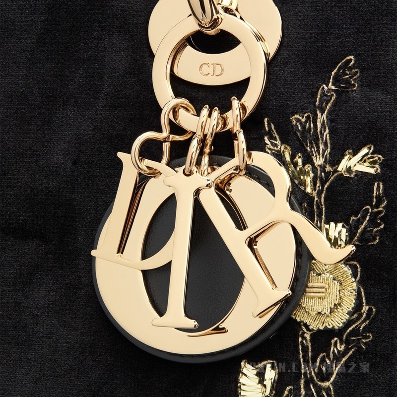 中号 Lady Dior 手袋 黑色天鹅绒金色金属光泽线 Dior Jardin Botanique 图案刺绣
