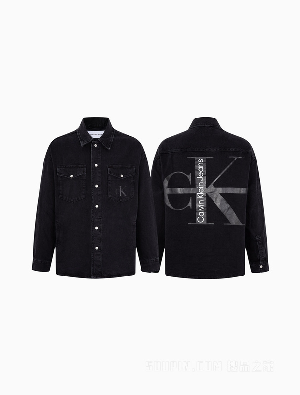 Calvin Klein 22秋冬新款男士时尚纯棉醒目印花翻领牛仔衬衫J321275
