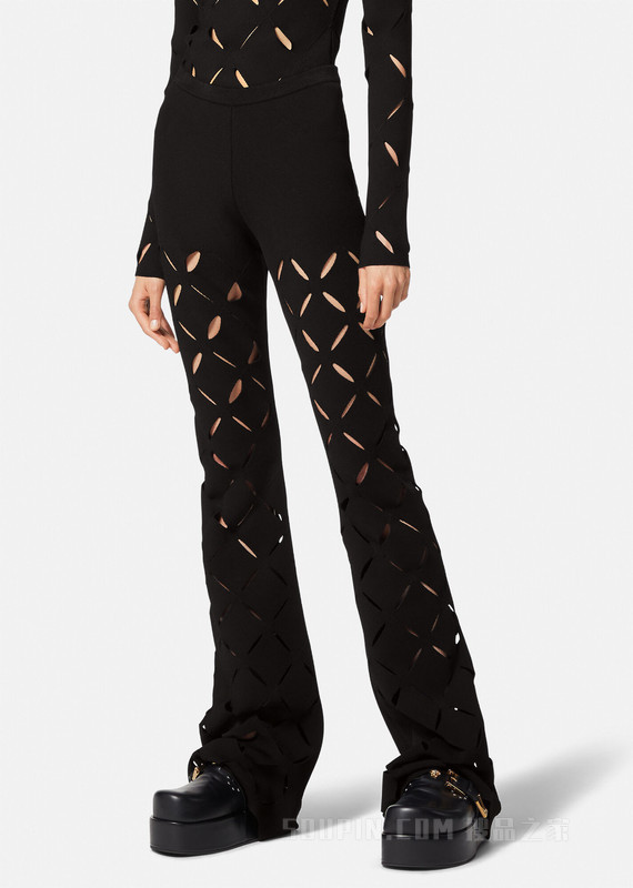 镂空针织喇叭裤