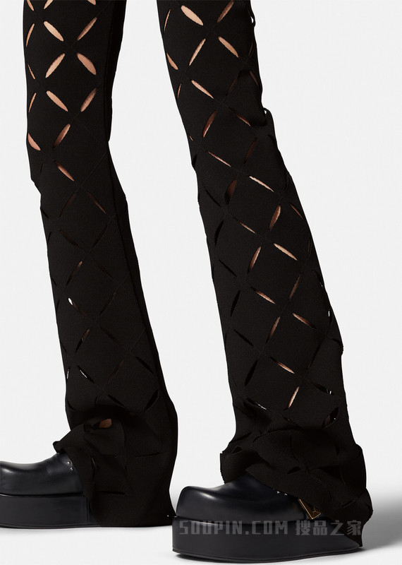 镂空针织喇叭裤