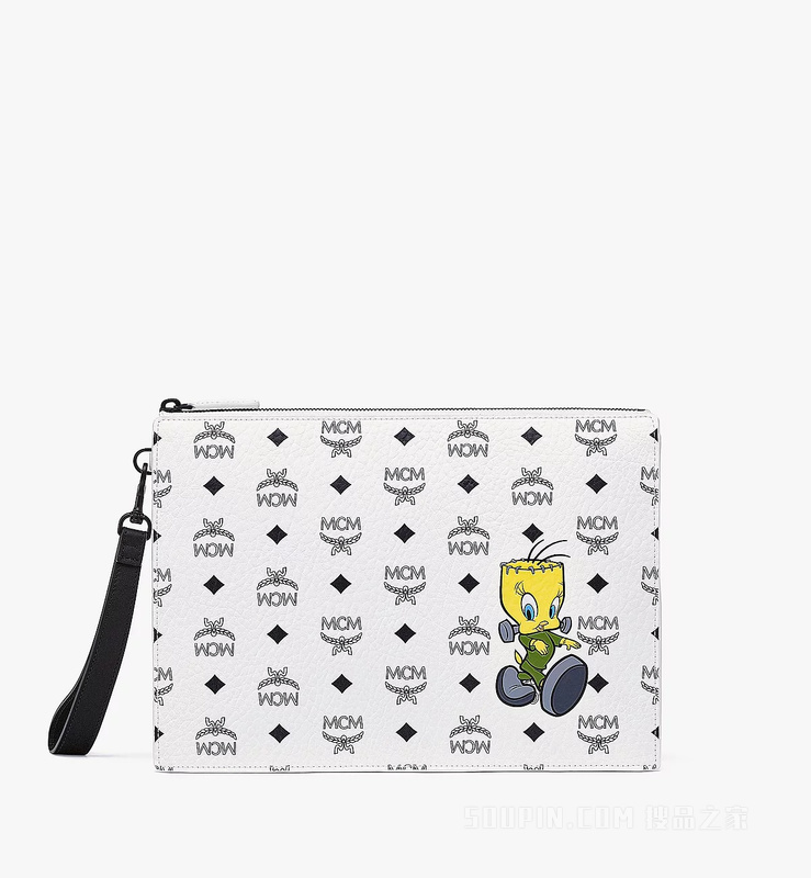 Medium Looney Tunes x MCM 联名款 Tweety Visetos拉链手拿腕包