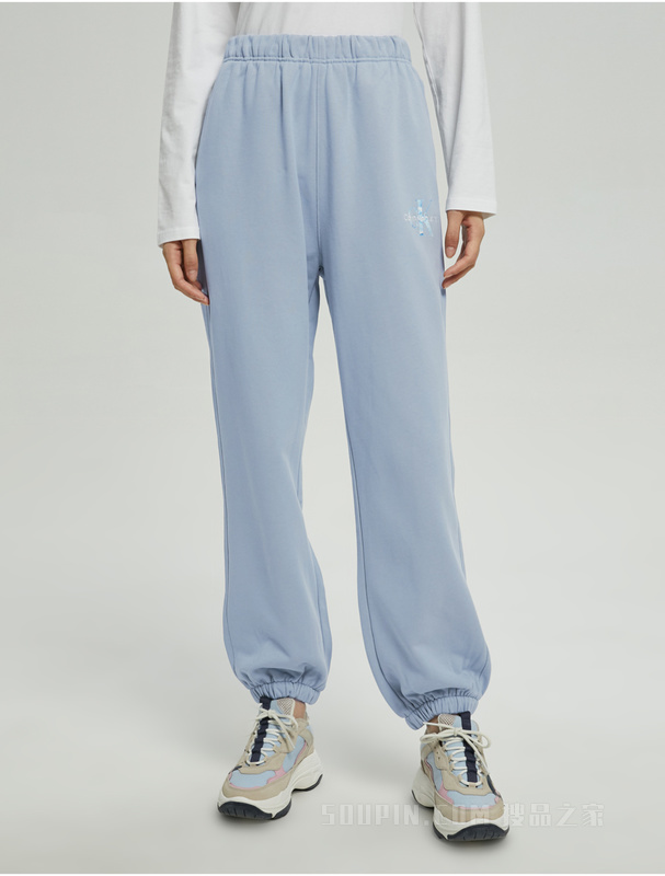 Calvin Klein 22秋冬女士舒适纯棉交叠LOGO宽松束脚卫裤休闲裤J219665
