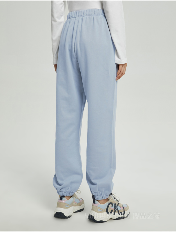 Calvin Klein 22秋冬女士舒适纯棉交叠LOGO宽松束脚卫裤休闲裤J219665